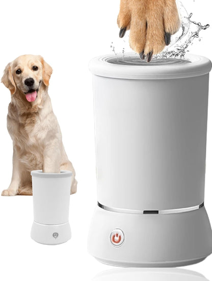 Automatic Pet Paw Cleaner and Massager with Electric Foot Washer Cup, USB Rechargeable, Two Speed Options for Small and Medium Dogs and Cats (White)