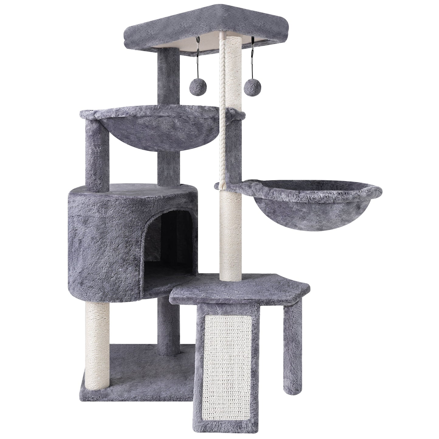 37.4-Inch Cat Tree Tower with Scratching Posts, Climbing Activity Center, Cat Condo, and Dual Hammocks in Grey