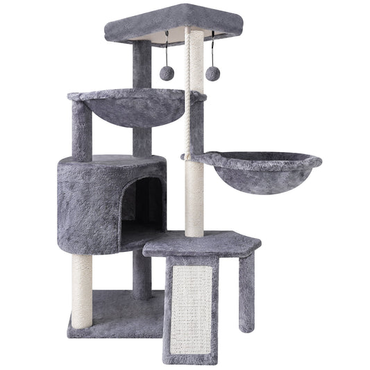 37.4-Inch Cat Tree Tower with Scratching Posts, Climbing Activity Center, Cat Condo, and Dual Hammocks in Grey