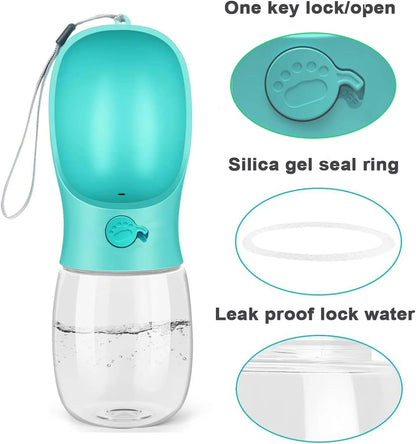 8.3 x 2.5-Inch Dog Water Bottle, 12 oz Leak-Proof Portable Pet Water Dispenser with Drinking Feeder for Outdoor Activities, Made from Food-Grade Plastic - Blue