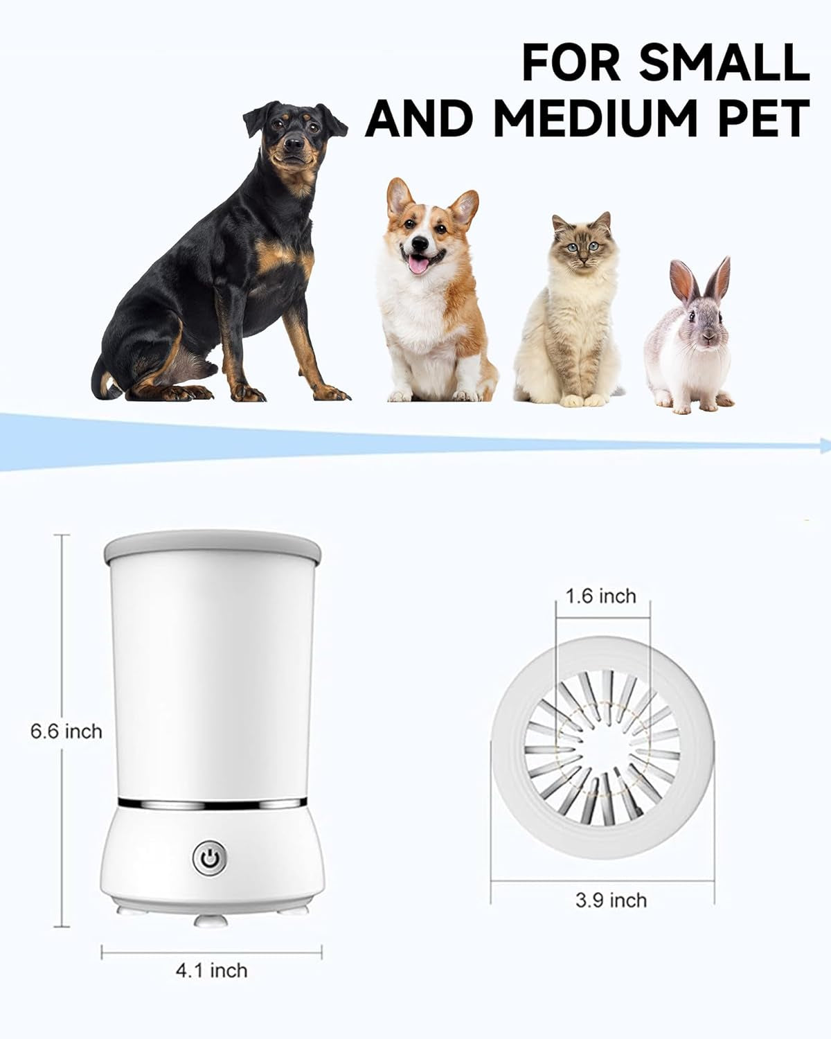 Automatic Pet Paw Cleaner and Massager with Electric Foot Washer Cup, USB Rechargeable, Two Speed Options for Small and Medium Dogs and Cats (White)