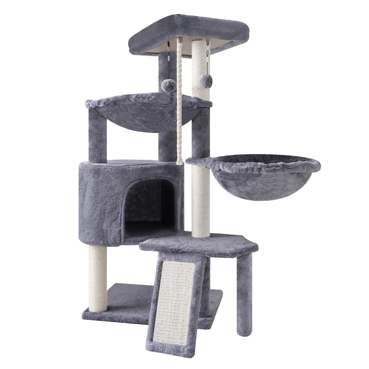 37.4-Inch Cat Tree Tower with Scratching Posts, Climbing Activity Center, Cat Condo, and Dual Hammocks in Grey