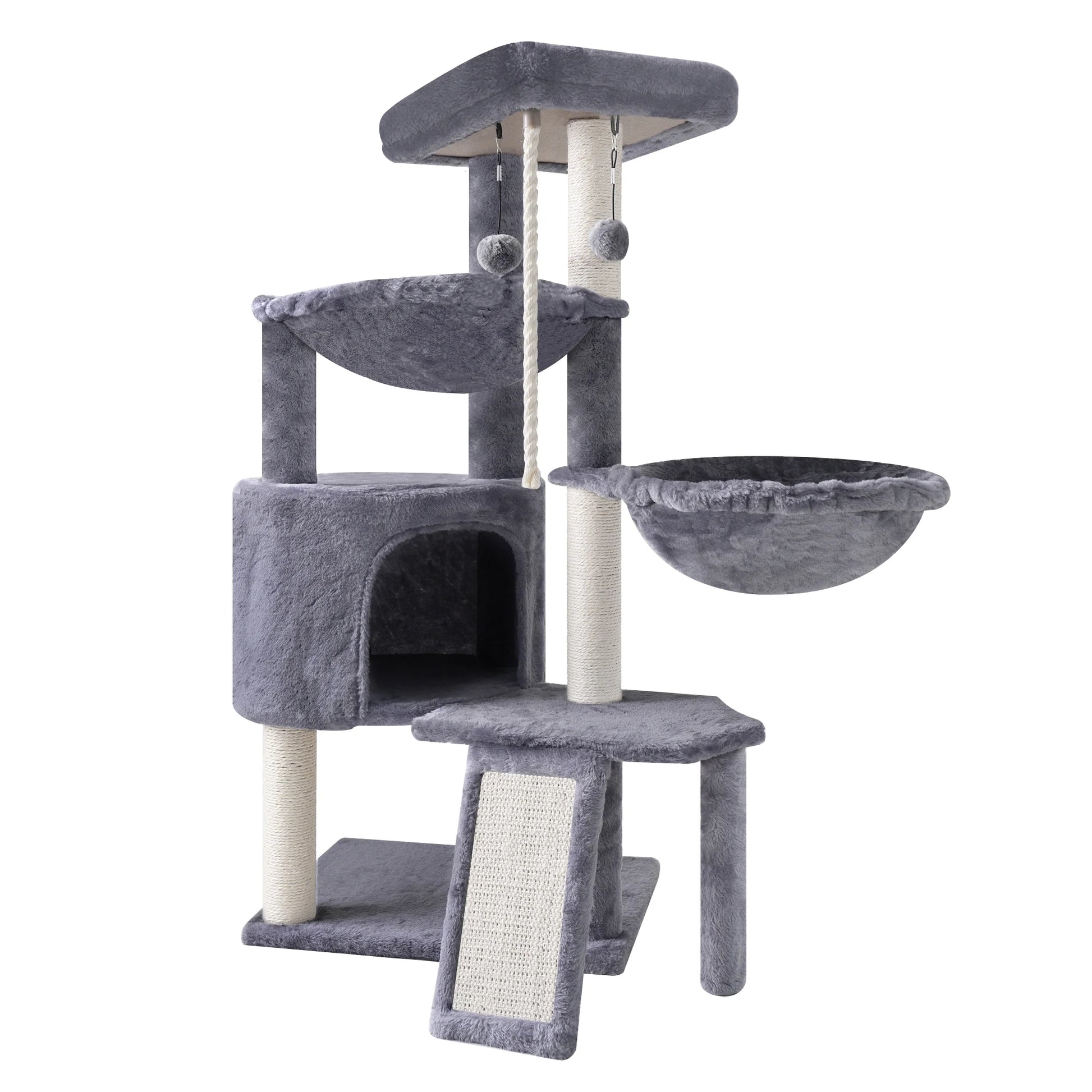 37.4-Inch Cat Tree Tower with Scratching Posts, Climbing Activity Center, Cat Condo, and Dual Hammocks in Grey