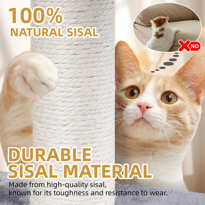 37.4-Inch Cat Tree Tower with Scratching Posts, Climbing Activity Center, Cat Condo, and Dual Hammocks in Grey