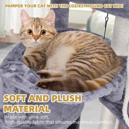 37.4-Inch Cat Tree Tower with Scratching Posts, Climbing Activity Center, Cat Condo, and Dual Hammocks in Grey